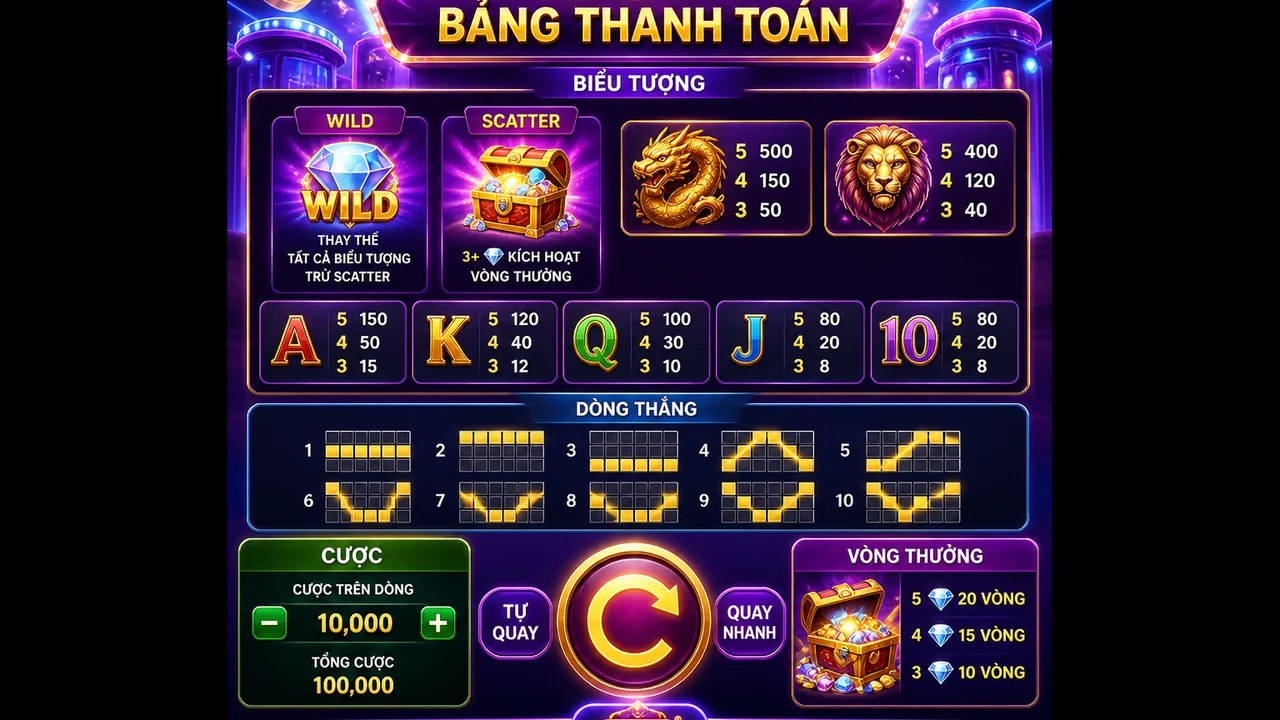 Đọc bảng trả thưởng trên điện thoại: giải mã paytable game quay thưởng 33win