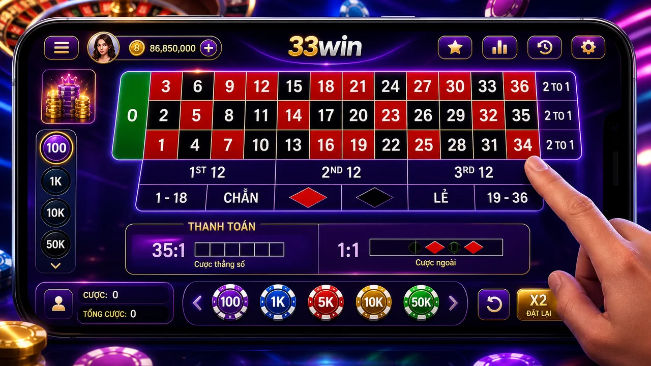 Nhìn bảng cược trên điện thoại: cách tính xác suất roulette 33win dễ kiểm tra